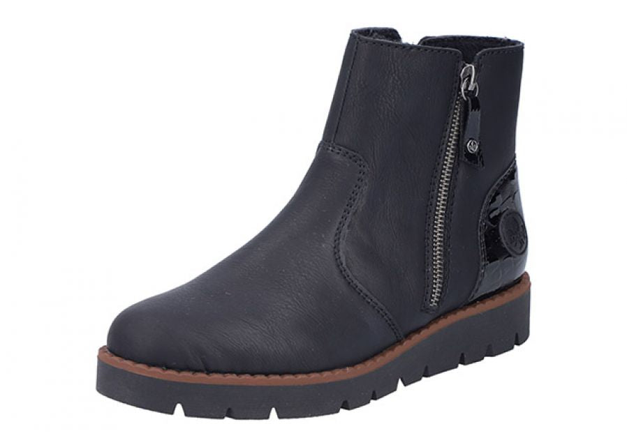 Rieker - Damestøvle med lak - 52-0918 - Sort