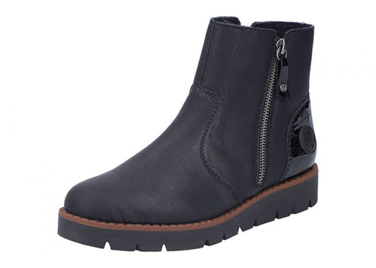 Rieker - Damestøvle med lak - 52-0918 - Sort