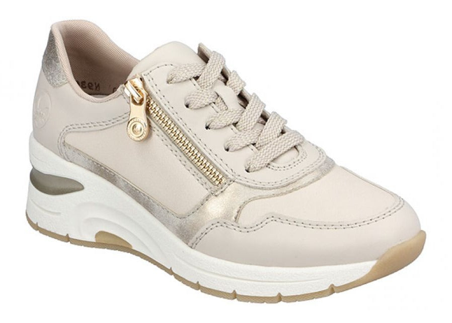 Rieker - Sneaker m/kilehæl, 23-0554 - Beige m/gulddetaljer