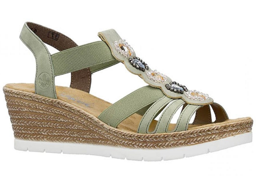 Rieker - Sandal med lille kilehæl, 42-0673 - Grøn