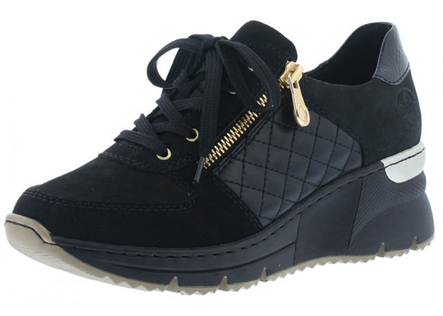 Rieker - Sko med snører og lynlås, 76-1071 - Sort