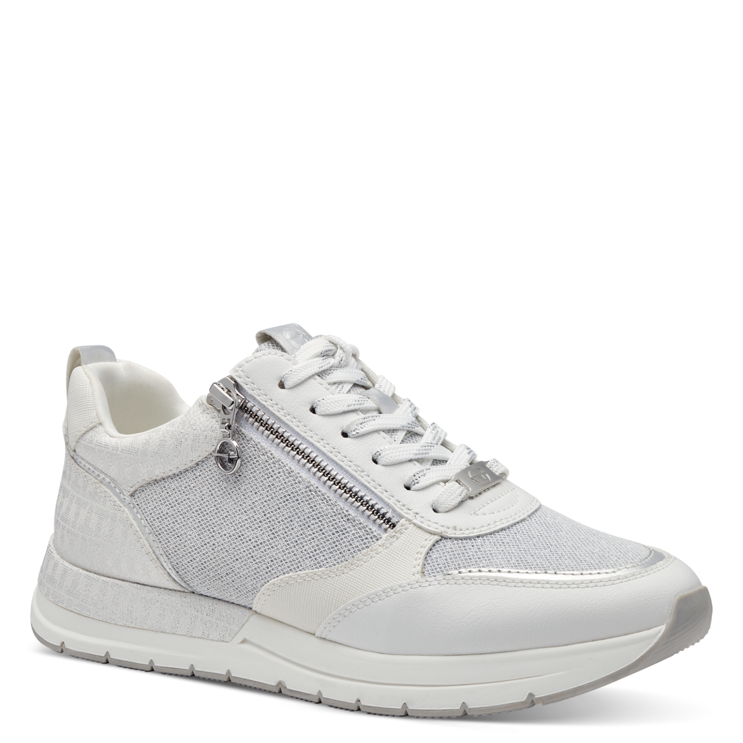 Tamaris - Sneaker m/lynlås, 76-1040 - Hvid/sølv