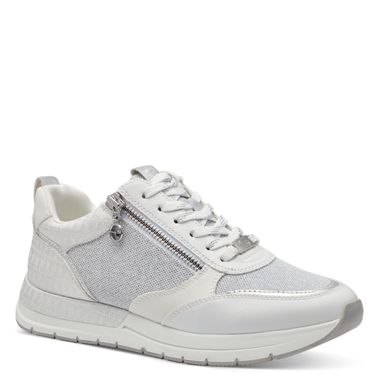 Tamaris - Sneaker m/lynlås, 76-1040 - Hvid/sølv