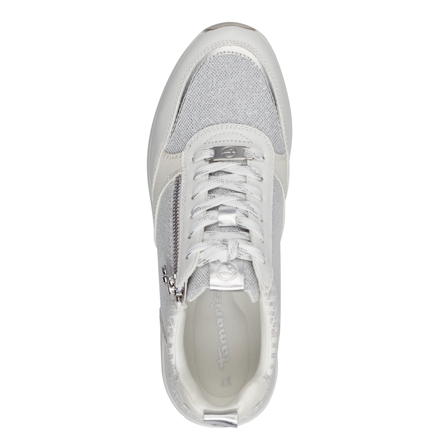 Tamaris - Sneaker m/lynlås, 76-1040 - Hvid/sølv