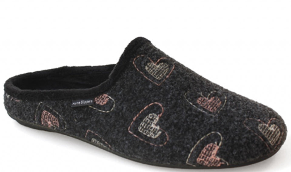 Home Slippers, 64-0125 - Dark Grey/Hearts