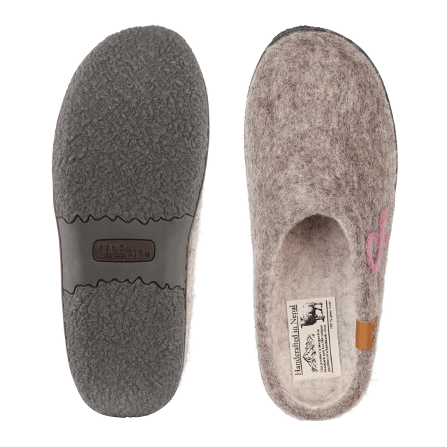 Green Comfort - Støt Brysterne Wool Slippers m/gummisåler, 64-0272 - Grå