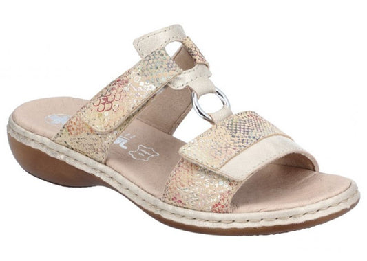 Rieker - Slippers m/velcro, 44-0340 - Metallic/beige